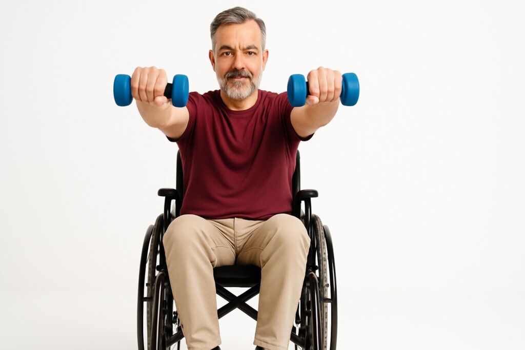 Homem em reabilitação física, um cenário de recuperação amparado pelo Seguro DIT.